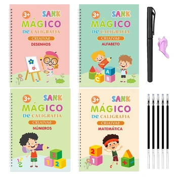 4buc Magie Practică Caiet Stilou Grădinițe de Copii Caligrafie portugheză Verison Gratuit Stergerea Copii Refolosibile Scris Cartea
