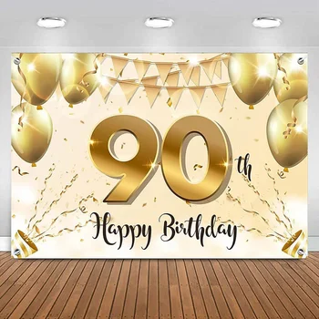 Fericit Ziua de naștere 90 Banner Fondul Decoratiuni Petrecere, baloane sclipici Consumabile pentru Femei, bărbați Aur Alb de Fotografie de Fundal