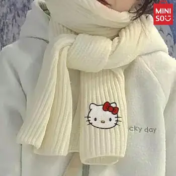 Miniso Sanrio Pălărie Eșarfă Seturi Anime Kawaii Hello Kitty Iarna Cald Versatil Eșarfe Drăguț Tricotate Eșarfă De Lână Capac Fata Cadou
