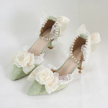 Femei Pantofi Pantofi Lolita franceză Stil Elegant de Flori de Trandafir din Dantela 2023 Primavara-Vara Moda All-meci Subliniat Toe Sandale Femei