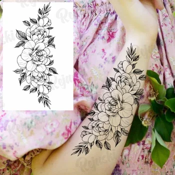 Mare Lotus Tatuaje Temporare Pentru Femei Fete Realist Șarpe De Floarea Soarelui A Crescut Șarpe Fals Autocolant Tatuaj Sexy Brațul De Talie Tatuaje 