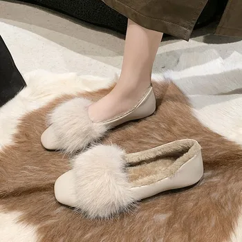 Toamna Iarna Femei Pluș Mocasini din Piele de Lux Blană Cizme de Moda Superficial Slip-on Papuceii Flanel Cald Apartamente Bumbac Pantofi