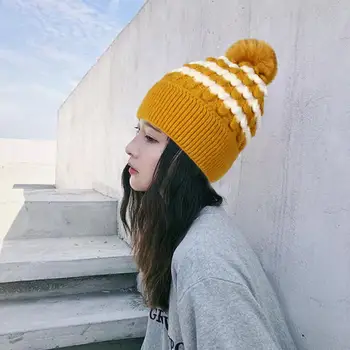 Cald Iarnă Hat Femei Căciulă de Iarnă Confortabil Beanie cu Tricotate Minge de Plus Decor Elastic Moale Anti-alunecare pentru Femei Pălărie de Rece