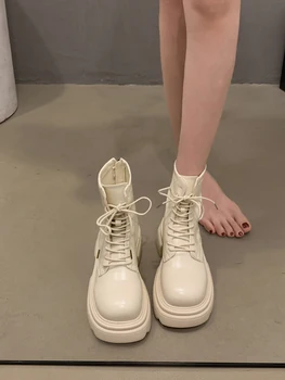 Rock Pantofi de Femei de Lux, Designer de Cizme de Iarna Doamna Rotund Toe Cizme-Femei cu Fermoar Moda 2023 Toc de Echitatie Glezna Bază de PVC-P