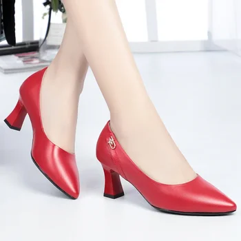 Dimensiunea 35-40 Split din Piele Femei Roșu Pantofi de Nunta 6cm Toc Înalt Punct de Deget de la picior Negru Sexy Tocuri