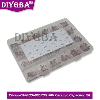 24Value*40 BUC=960PCS 50V Condensator Ceramic Asortat Kit Sortiment Set + Cutie IGMOPNRQ
