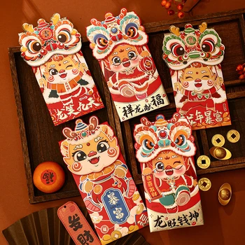 4 BUC Plicuri Roșu Anul Nou Chinezesc Dragon Roșu Anul Buzunar Desene animate 3D Creative Festivalul de Primăvară Plic Roșu Copii Norocoși Cadou