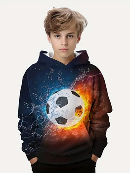 Moda de Fotbal 3D de Imprimare Băieți Fete Casual Pulover Hanorac cu Maneca Lunga Tricou Pentru Primavara Toamna pentru Copii cu Glugă Topuri în aer liber