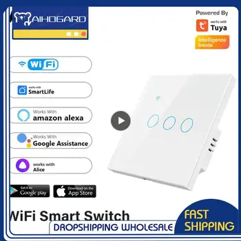1BUC Wifi Ue Fir Neutru Comutator de Perete de Lumină Butonul Control Aplicație de Sincronizare Smart Touch Comuta Tuya Pentru Alexa Și Acasă 10a