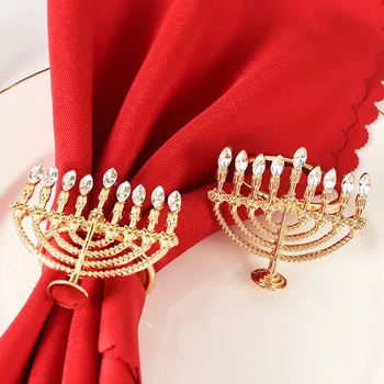 2 buc Evreiești Hanuka Sfeșnic de Aur Șervețel Inel de Șervet Catarame pentru Masa Chanukah Festival Petrecere de Nunta de Decorare