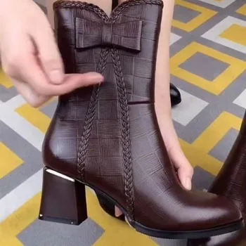 Maogu 2023 Noi De Iarna Tocuri Înalte De Moda Doamnelor Cald Glezna Cizme A Subliniat Toe Pantofi Cu Blană Neagră De Toamnă Indesata Chelsea Cizme Femei
