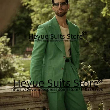 Lenjerie de pat Verde Clasic Costume pentru Barbati Slim Fit Rever de Vârf Nunta Mire Tuxedos2PCS Seturi Casual Blazer Masculin trajes elegante para hombres