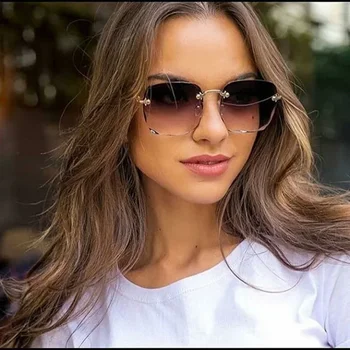 De lux ochelari de Soare, Europa și Statele Unite ale americii fără ramă Pătrată Ochelari de Moda Doamnelor Trage Strada Catwalk ochelari de Soare