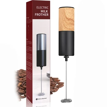 Electric Spumant de Lapte Spumă Filtru, Spumant de Lapte pentru Cafea, din Lemn Model Imprimat, Portabil cu Baterii Tel