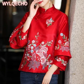 Toamna Stil Etnic Tang Costum Haina Vintage Harajuku Broderie Chineză Topuri Femei De Mari Dimensiuni Bluza Eleganta Liber Feminin Tricou