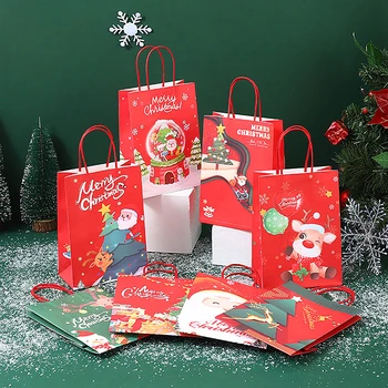 Crăciun Kraft Hârtie De Ambalaj Sac De Desene Animate Drăguț Moș Crăciun Elan Crăciun Fericit Sac De Cadouri De Vacanță Decorare Cadou Geantă De Mână