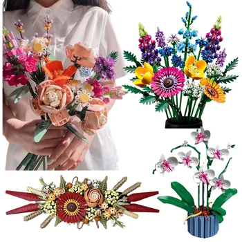 Buchet Orhidee Bloc de Flori de Crizantema Floare de Ghiveci Blocuri se POTRIVESC pentru Home Decor Romantic Kit Jucărie Fata Cadou