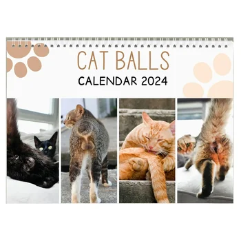Amuzant Pisica La Calendar - Cadou Amuzant - Pisici Fese Calendar 2024 - Lux Cadouri - Cat-Pop - Cat Testicule - Elefant Alb