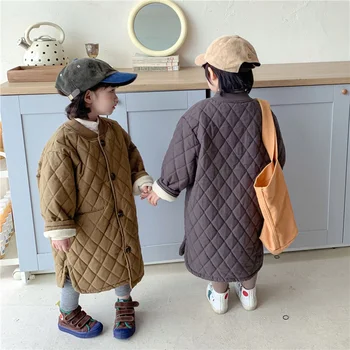 Copii culoare solidă la mijlocul lungime jachete matlasate de iarna băieți și fete vrac se ingroase caldă Jumătate de înaltă guler bumbac-haine căptușite
