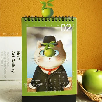 1 BUC Pisoi 2024 Muzeul Pisica Noapte Creative Ins Decorative Calendar de Birou Școala de Papetarie