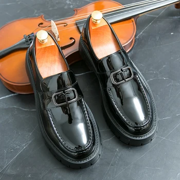 Negru Din Piele De Brevet Bărbați Mocasini Platforma De Alunecare Rotund Deget De La Picior De Afaceri Solid Pantofi De Lux, De Dimensiuni 38-45