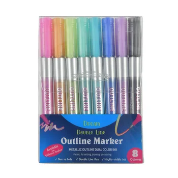 8 culori Metalice Linie Dublă de Artă Marca Color Outline Pen Școală de Artă Evidențiere Școală Accesorii