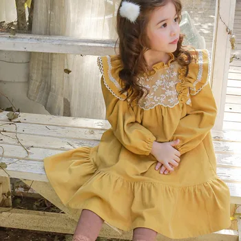 2023-Coreean Iarna Copii Fete Rochie Vintage Decorative De Frontieră Dantelă Copil Fete Rochie Cu Maneci Lungi De 2-10 Ani Copii Fete Dress