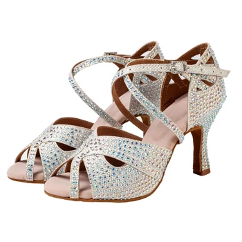 Dans latino pantofi Negru argintiu diamant încrustat dans, pantofi Speciali de dans pantofi de dans latino pantofi cu tocuri Înalte 7.5 cm