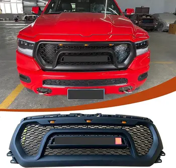 Grila fata Pentru 2019-2020 Dodge Ram 1500 Bara Fata Grila Grila grătarele Capacul Negru Mat cu 3 LED-uri