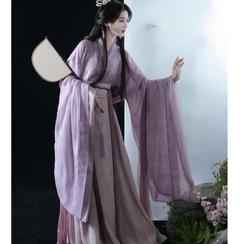 Wei Jin Hanfu Set Îmbunătățit Stil Chinezesc Costum pentru Femei Costum Sexy de Imprimare de Flori de Top si fusta Zână Elegant Qipao Casual Vestidos