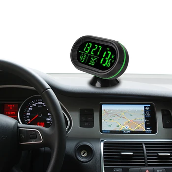 Verde Portocaliu de Fundal Auto LCD Display Digital Ceas Interior Accesorii Auto-Adeziv 3 IN 1 Termometru Ceas Voltmetru