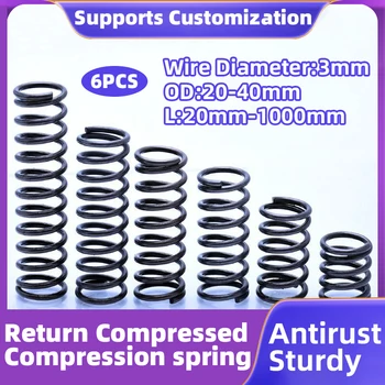 Creamily 6PCS Oțel Compresie arc spiral arc de Revenire Comprimat de Primăvară Eliberarea de Primăvară Sârmă cu Diametrul de 3mm OD20-40mm L20-100 mm