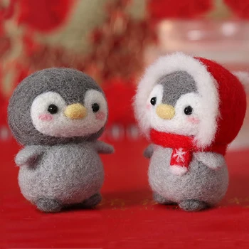 Nu Termina De Lână Ac Simțit Pinguin Drăguț Desene Animate Păpușă Jucărie Lână Împâslire Pachet Kit Pentru Handmade Incepator En-Gros De Materiale De Kit