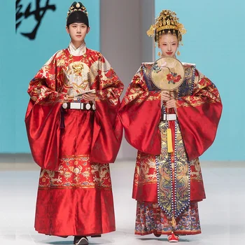 Original Mireasa Din China Dinastiei Ming Hanfu Floare Roșie RoundNeck Haina Dragon Hanbok Stand Guler Rochie Lunga Femeie Python Costum