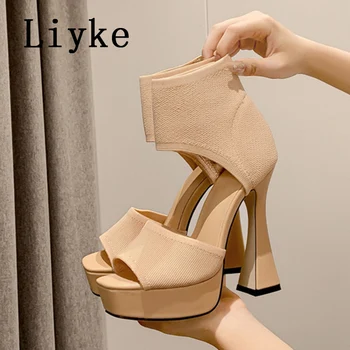Liyke Nou Stil Tesatura Stretch Glezna Folie Sandale Femei De Moda De Vara Sandale Tocuri Platforma Doamnelor Pantofi Rochie De Petrecere