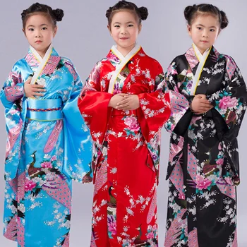 Copii Chimono Tradițional Japonez Cherry Imprimare Cosplay Performanță Etapă Tinuta Halat de baie și Halat pentru Fete Kawaii Set