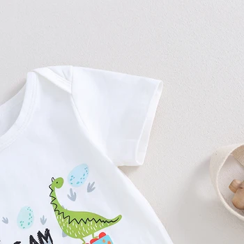 Copil Copil Băiat Ziua De Nastere Primul Costum De Dinozaur Print Romper Cordon Pantaloni Set Primul Copil De Naștere Cadou