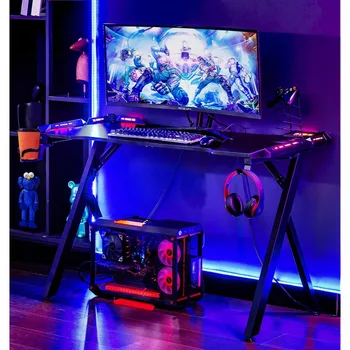 Jocuri de Birou cu LED-uri, RGB Computer de Jocuri de Masă cu Fibre de Carbon Suprafata, a CONDUS Biroul de Acasă de Birou cu Telecomanda