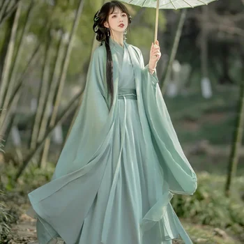 Hanfu Femei Crucea Guler Talie-lungime Fusta Costum de Vară Stil Chinezesc Hanfu Rochie Tradițională Chineză Zână Verde Fusta Costum