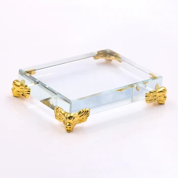 Dreptunghi Cristal Suport Cub De Sticlă De Bază Feng Shui Acasă Decorare Accesorii Bijuterii Exemplare Titularul De Afișare De Aur Dragon Picior