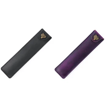 2X Piele naturala Pen Husă Singur Creion Sac Cu Snap Butonul Pentru Rollerball Fantana Pix-Black & Violet