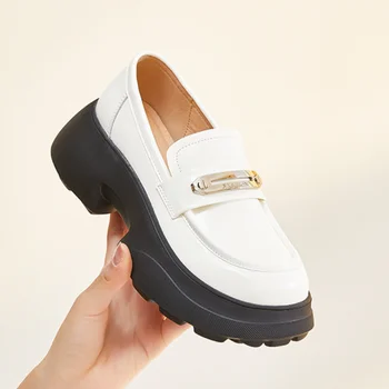 2023 Noi Lefu Pantofi Femei din Piele Mici Pantofi de Piele Rotund Toe Retro Talpă Groasă Singur Pantof cu Un Pas Pedala