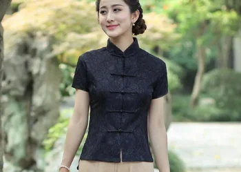 De Vânzare la cald Stil Chinezesc Femei Tang Costum Maneca Scurta Jacheta de Înaltă Calitate, Satin, Dantela Tricou Bluze Bluza Casual Slim Haina M-3XL