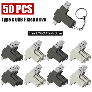 50Pcs/lot Tip C Ultra Dual USB 2.0 USB Flash Drive 128 GB Usb Pen drive 64GB Memorie Flash Drive 32GB U Disc logo-ul personalizat
