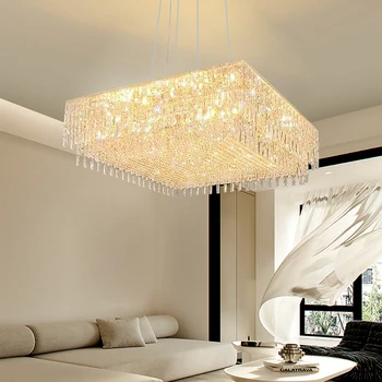 Pătrat mare, Candelabre de Cristal pentru Living Decorul Camerei de Aur de Lux Lămpi Suspendate de Tavan Acasa corp de Iluminat cu LED Luciu