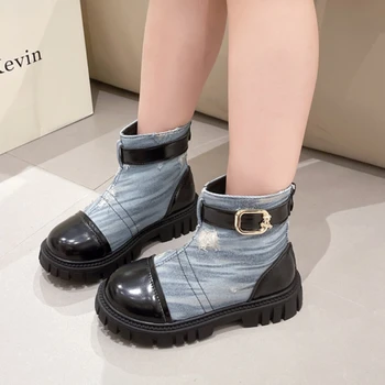 Fete Cizme 2023 Noua Moda de Toamnă și de Iarnă de Boot Nou Stil coreean grupa Mijlocie și Mare Student Pantofi Denim Pantofi Zapatos De Mujer