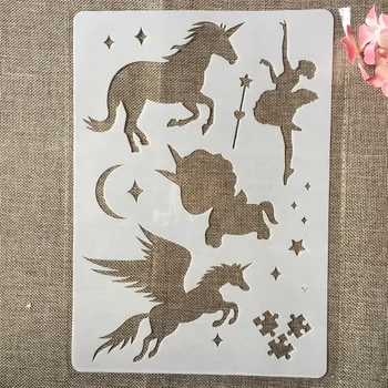 A4 29cm Zână Fata Unicorn DIY Stratificare Sabloane Pictura pe Perete Album de Colorat Relief Album Decorative Șablon