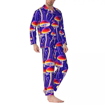 Ciuperci Magice Pijama Seturi De Ciuperci Print Trendy Pijamale Femei Mâneci Lungi Casual Cameră Cu 2 Piese De Îmbrăcăminte De Noapte De Mari Dimensiuni