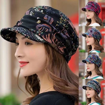 Femei Pălărie Scurt Refuz Cald Pliabil Earflap Femei Capac Stil Etnic Print Floral De Toamna Iarna Pălărie De Zi Cu Zi De Îmbrăcăminte
