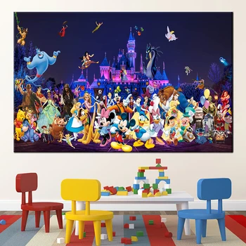 Castelului Disney Personaje De Desene Animate Postere Mickey Donald Printuri De Arta De Perete, Tablouri Canvas Pentru Camera Copii Pepinieră Decor Acasă Cadou